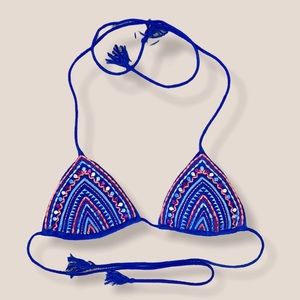 AEO Blue Embroidered Bikini Top
